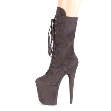Чоботи Flamingo-1050FS *8-дюймовий каблук, 4-дюймові черевики зі шнурівкою спереду до середини ікри, з бічної блискавки, сірі