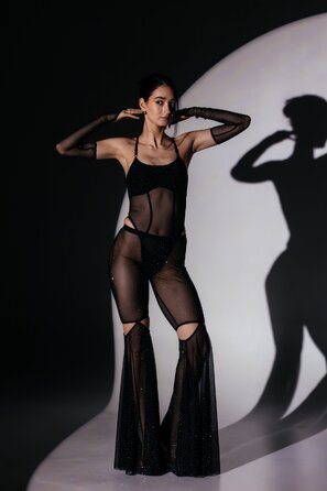 Штани Skinelle з Сітки з Камінням 2 в 1 для Pole Dance, Exotic та Сценічних Виступів - чорний