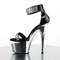 Босоножки Pleaser Adore-769RS. Каблук 7 дюймов, манжета на щиколотке 2 3/4 дюйма, PF-застёжка, молния сзади, чёрно-серебристый цвет