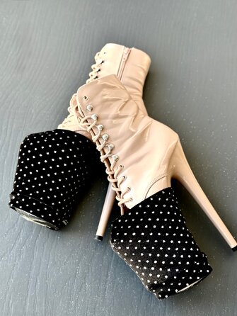 Защитные накладки для обуви Velvet Shine для Pole Dance Heels — блеск, защита и сценический эффект, черные в горошек