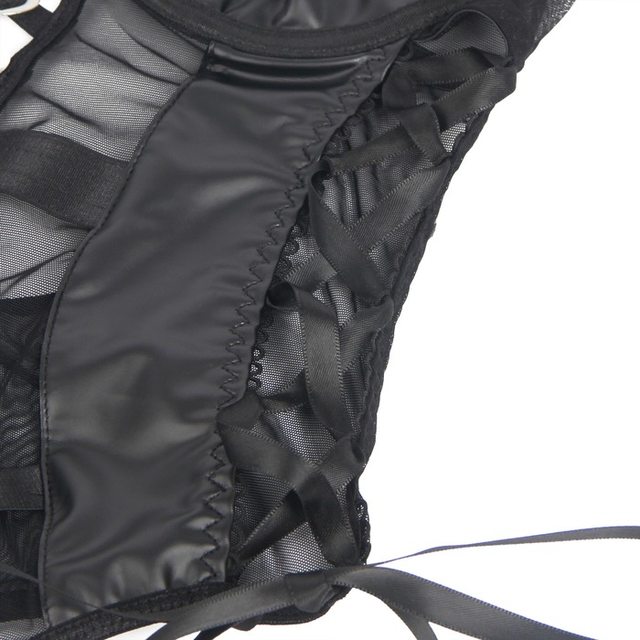 Боди из искусственной кожи Star Night, с гартером, черное, M