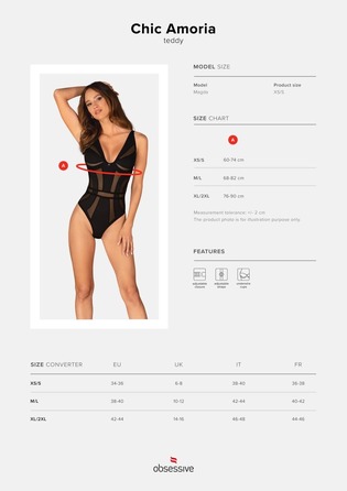 Боди с полупрозрачными вставками Chic Amoria Obsessive, черное, XS/S