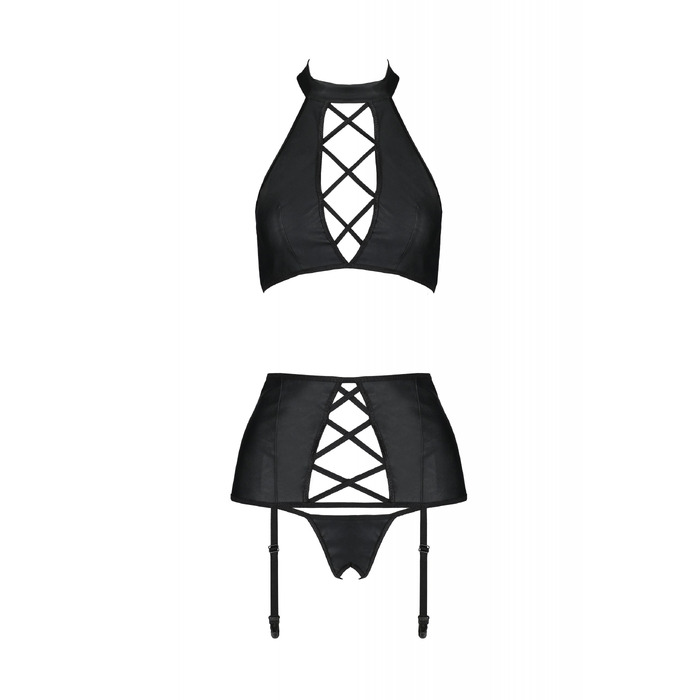 Комплект белья с поясом для чулок Passion NANCY SET черный, S/M