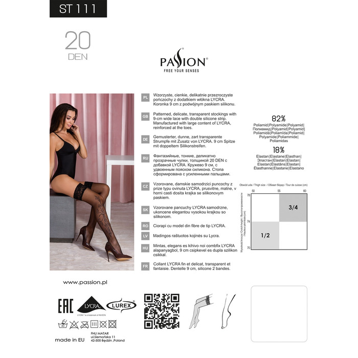 Чулки ST111 черные с узором, 1/2 (20 den) - Passion