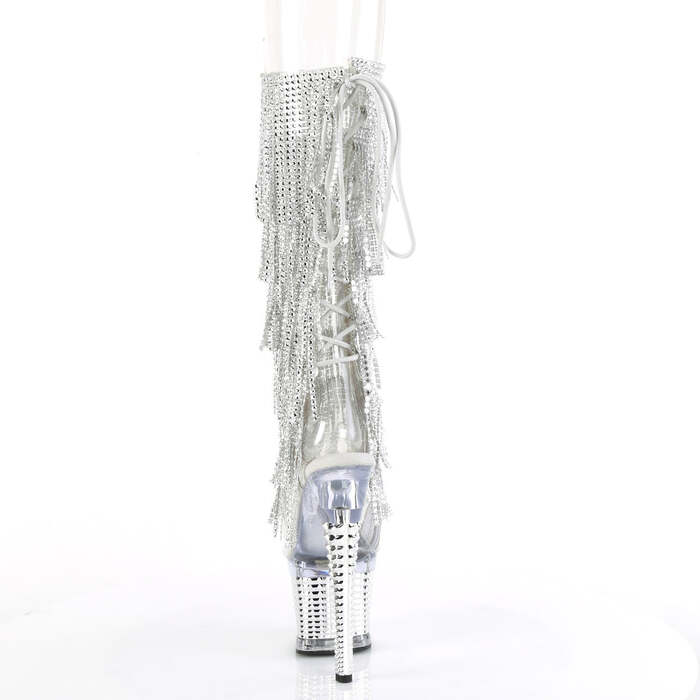 Чоботи Spectator-2017RSF на підборах 7 дюймів, текстуровані чоботи до коліна з відкритим носком/п'ятою 3 дюйми, блискавка збоку, сріблясті/прозорі