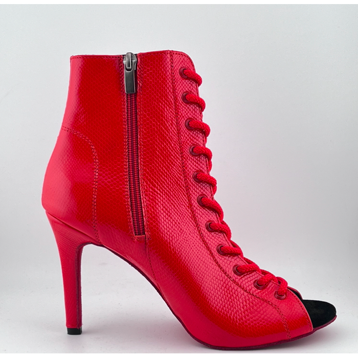 Профессиональные ботильоны для High Heels Premier из натуральной кожи, модель 'Красная змея', с открытым носком и шнуровкой, красный цвет