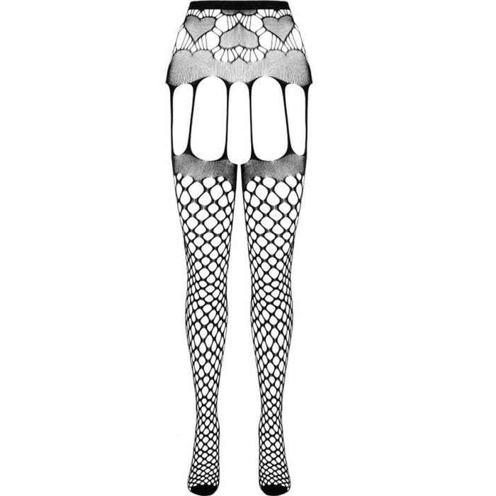 Колготки еротичні у велику сітку Passion ECO S009 з імітацією панчох, чорні