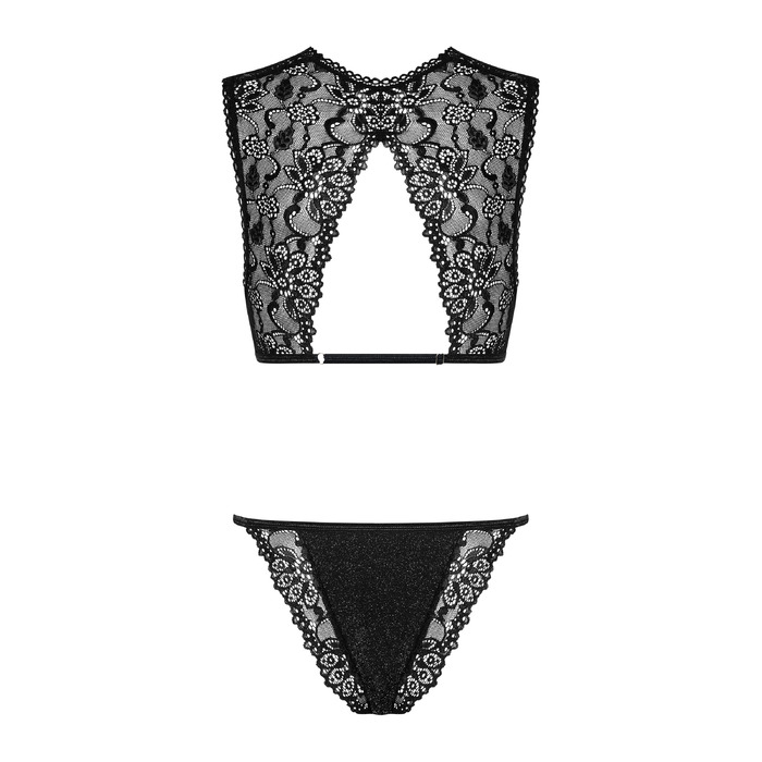 Комплект кружевного белья Obsessive Elisetta, черный, S/M
