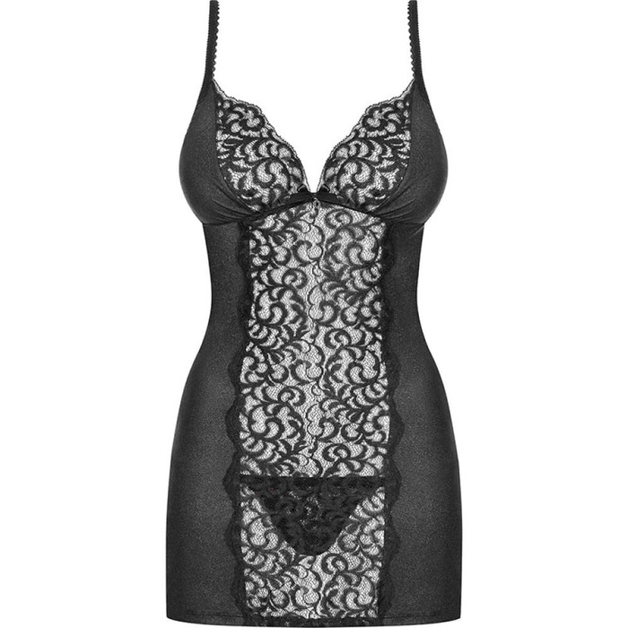 Еротична сорочка з візерунком Obsessive Laluna Сhemise чорна, L/XL