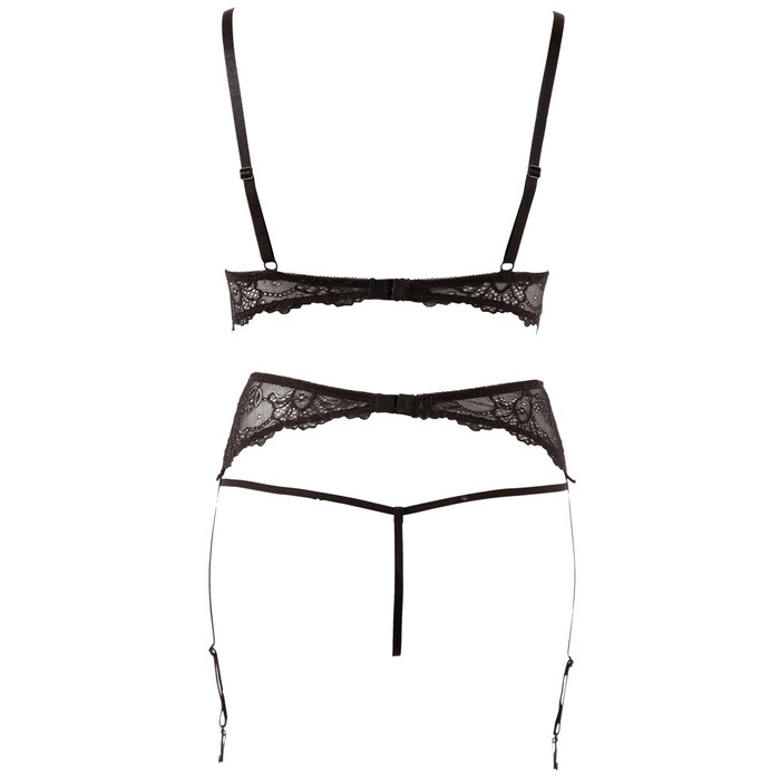 Сексуальный комплект Abierta Fina, L, с открытой грудью, с интимным доступом, с жемчугом, черный
