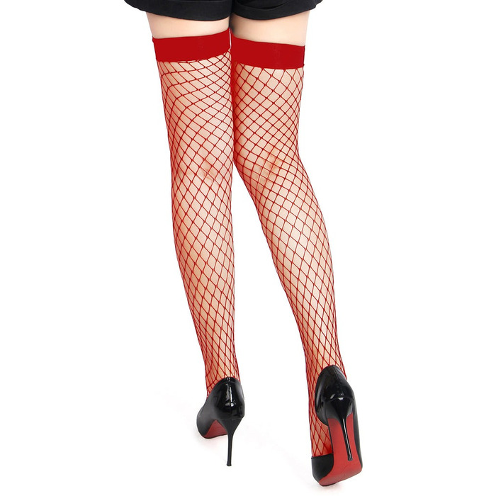 Панчохи у велику сітку Star Night на гумці, червоні, XS-L