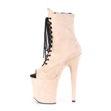 Ботинки Flamingo-1021FS. Каблук 8 дюймов, 4-дюймовый PF-ботинок с открытым носком, шнуровкой и боковой молнией. Бежевый.