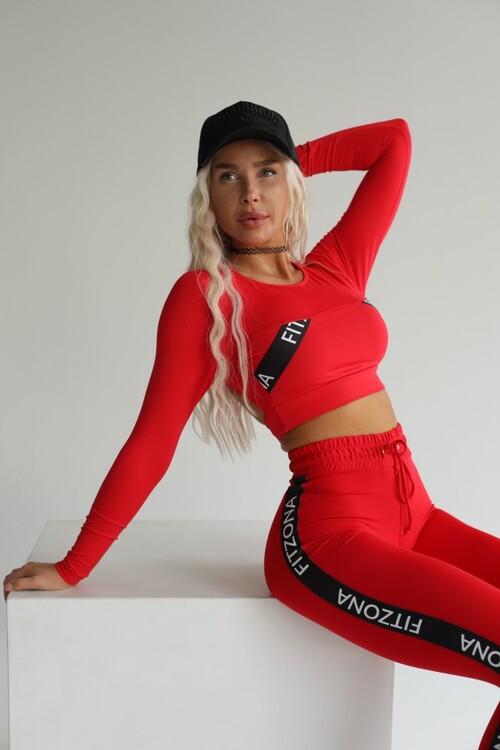 Топ Fitzona RED TOP WITH LONG SLEEVES AND ELASTIC DETAIL