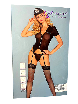 Костюм Полицейской Sunspice топ с подтяжками, кепка, стринги, чулки, L/XL