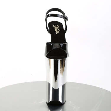 Босоножки Beyond-009, каблук 10 дюймов, серебристо-хромированные босоножкии с ремешком на щиколотке, чёрно-серебристый хром