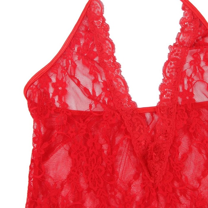 Боди с чулками Star Night кружевное, полупрозрачное, красный, ХL