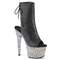 Ботильоны Pleaser Adore-1018LG с каблуком 7 дюймов, открытым носком и пяткой 2 3/4 дюйма, молнией сбоку, чёрная искусственная кожа/серебристый цвет