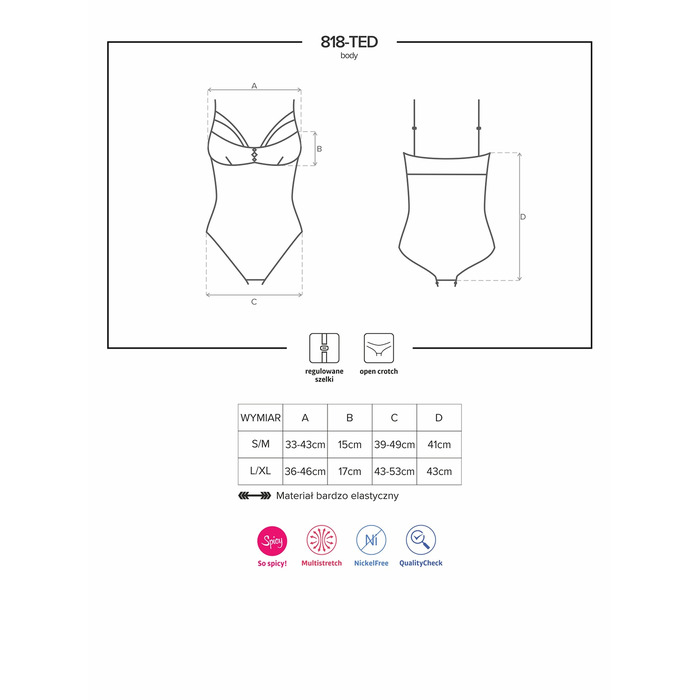 Боди Obsessive 818-TED-1 черный с вышивкой S/M