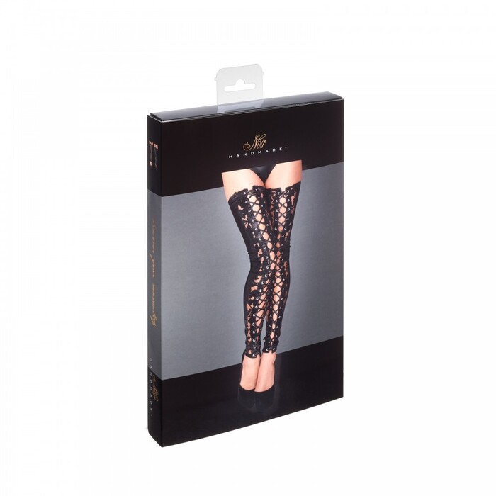Панчохи без носка з затяжками F145 Noir Handmade M
