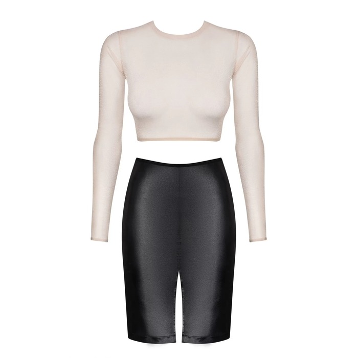 Комплект сексуальной одежды Obsessive Bossy топ и юбка, белый-черный, S/M