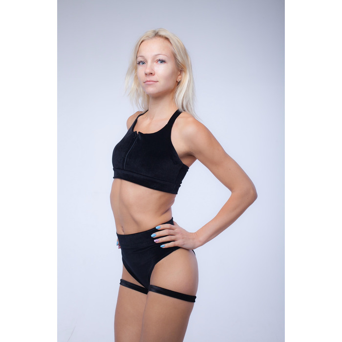 Бархатный костюм для занятий pole dance со стропами Черный