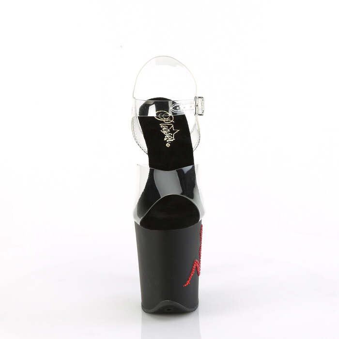 Босоножки Flamingo-808TGRS *Каблук 8 дюймов, ремешком на щиколотке 4 дюйма (PF) с принтом девушки-дальнобойщика RS, прозрачные/красные