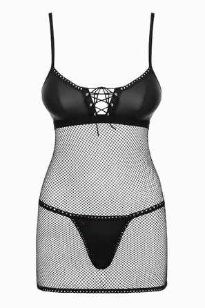 Cорочка сетка Obsessive Redella трусики в комплекте, черный, S/M