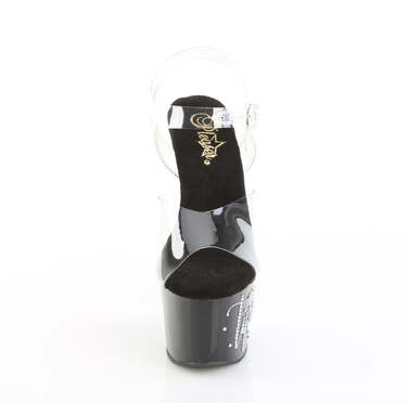 Босоніжки Adore-708TIP-02 на підборах 7 дюймів, сандалі з ремінцем на щиколотці 2 3/4 дюйма з RS, прозорі/чорно-срібні стрази