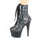 Ботинки Pleaser Adore-1020LP *7-дюймовый каблук, 2 3/4-дюймовые PF-ботинки со шнуровкой спереди, молния сбоку, серые с леопардовым принтом