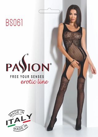 Бодистокинг BS061 black Passion, с имитацией чулок и открытым доступом, черный, S/L