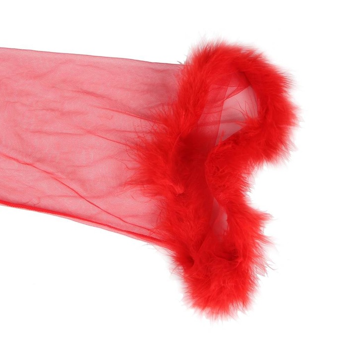 Халат длинный с поясом Star Night с отделкой из искусственного меха и трусиками, красный, М