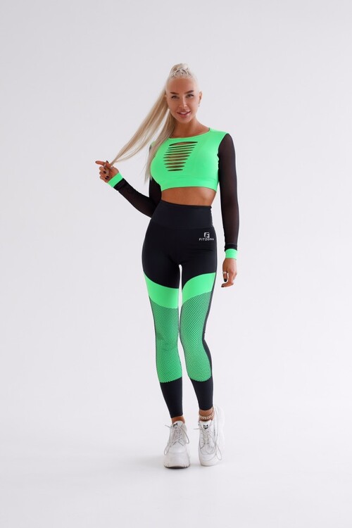 ТОП FLOURESCENT GREEN  TOP WITH TULE LONG SLEEVES