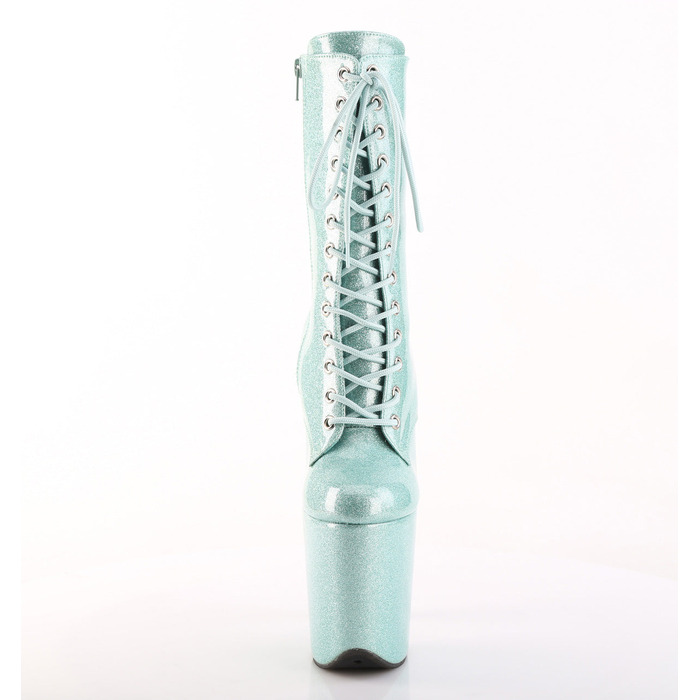 Ботинки Flamingo-1040GP, каблук 8 дюймов, 4-дюймовые PF-ботинки со шнуровкой спереди, молния сбоку, лакированная кожа с блестками мятного цвета