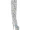 Сапоги Pleaser Bejeweled-3017HG-RSF-6, каблук 6 дюймов, высота 3,5 см, 7-слойная бахрома, шнуровка, ботфорты с RS, серебристый голографический металлик/серебряные стразы