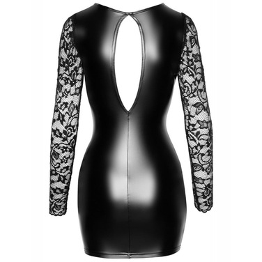 Платье виниловое с кружевными длинными рукавами и вырезом на груди Noir Handmade черное, S