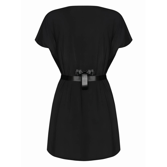 Халат атласный Obsessive 810-PEI-1 с кружевами, черный, S/M