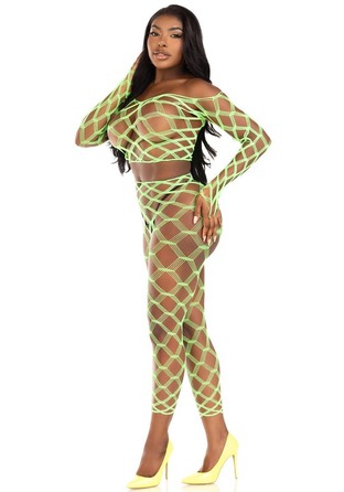 Комплект топ та легінси Leg Avenue Never Say Never у велику сіточку, салатовий, One Size