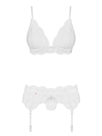 Комплект білизни мереживної Obsessive 810 з поясом для панчіх, білий S/M
