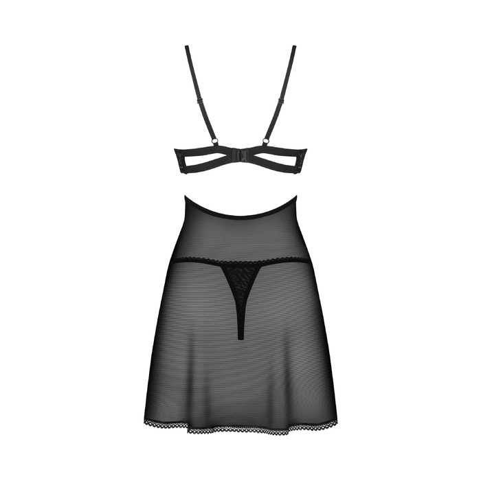Пеньюар із мереживним ліфом на кісточках Obsessive Nutris чорний, XS/S