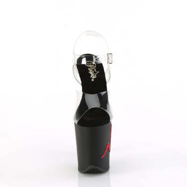 Босоножки Flamingo-808TGRS *Каблук 8 дюймов, ремешком на щиколотке 4 дюйма (PF) с принтом девушки-дальнобойщика RS, прозрачные/красные