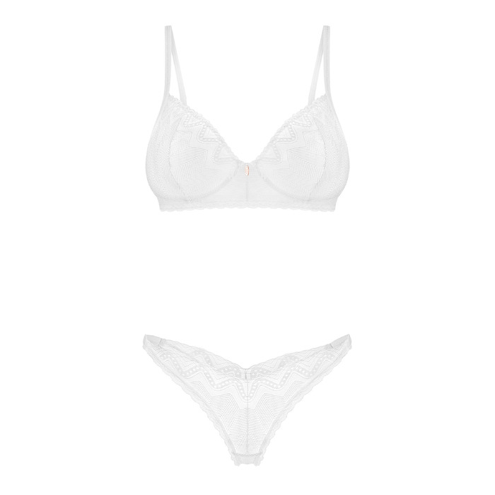 Комплект нижнего белья Obsessive Alissium из белого кружева, XS/S