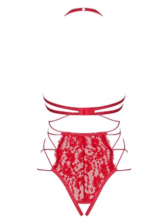 Боди с открытым бюстом и доступом Obsessive Rediosa красный, S/M