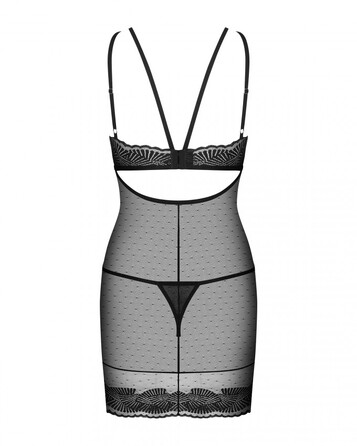 Сорочка кружевная Obsessive Allastia chemise & thong black S/M