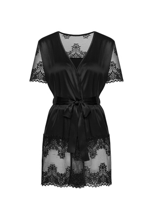 Сексуальный черный халат Obssesive Maderris peignoir XS/S