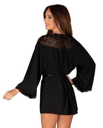 Халатик с кружевом и длинными рукавами Obsessive Bellastia черный, M/L