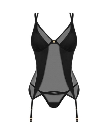 Корсет Obsessive Nesari, со стрингами, черный, XS/S
