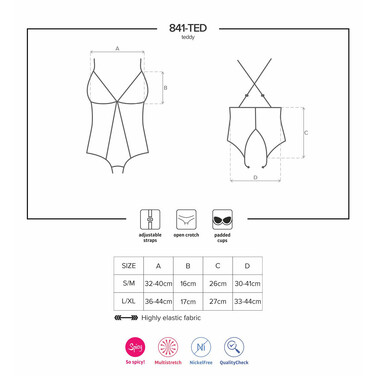 Боді із прозорої сіточки Obsessive 841-TED-1 з відкритим доступом, чорний, S/M