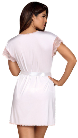 Пеньюар белый с розовым кружевом Obsessive Girlly, S/M