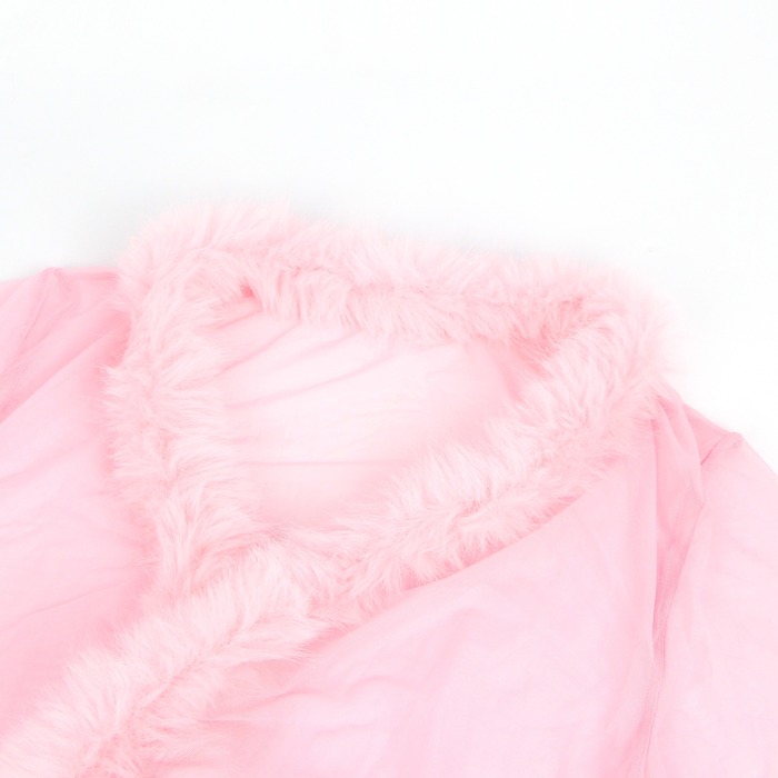 Халатик полупрозрачный Star Night с имитацией меха и поясом, розовый, XL-2XL