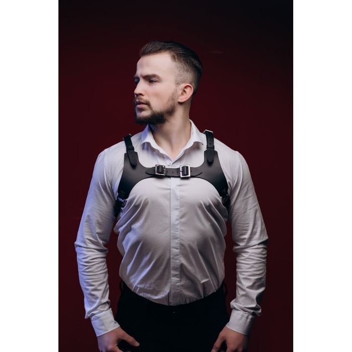 Портупея мужская One Size Р20 на грудь, натуральная кожа, черная